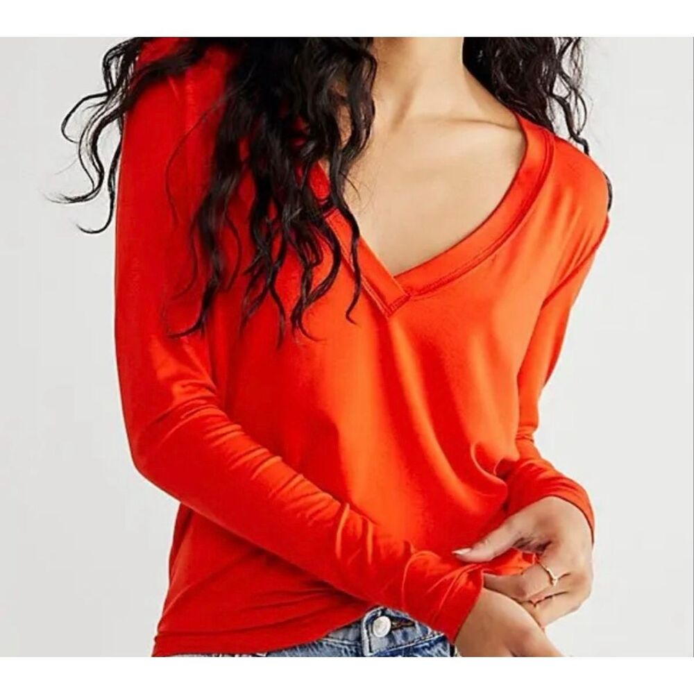 Free People Moon Dance V-Neck Long Sleeve Tee